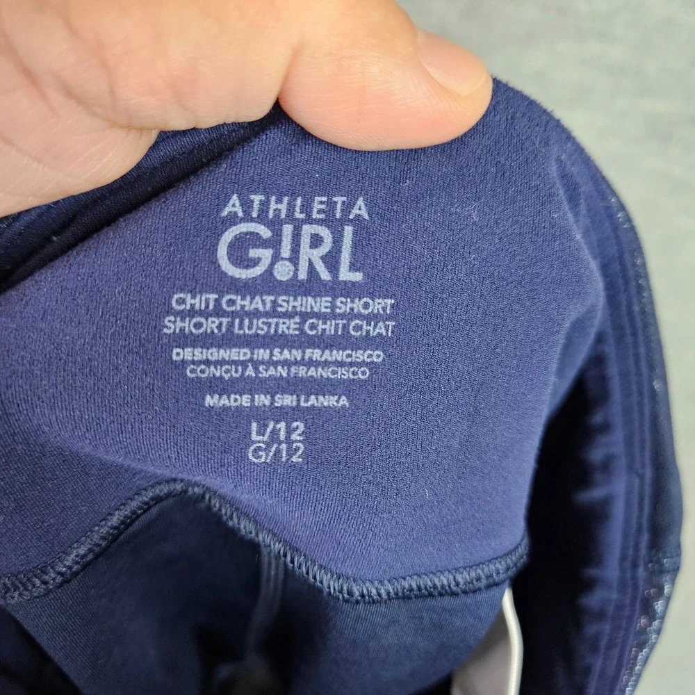 Athleta x Simon Biles Girl Shine Shorts Size L 12 Blue Metallic Gym Workout
